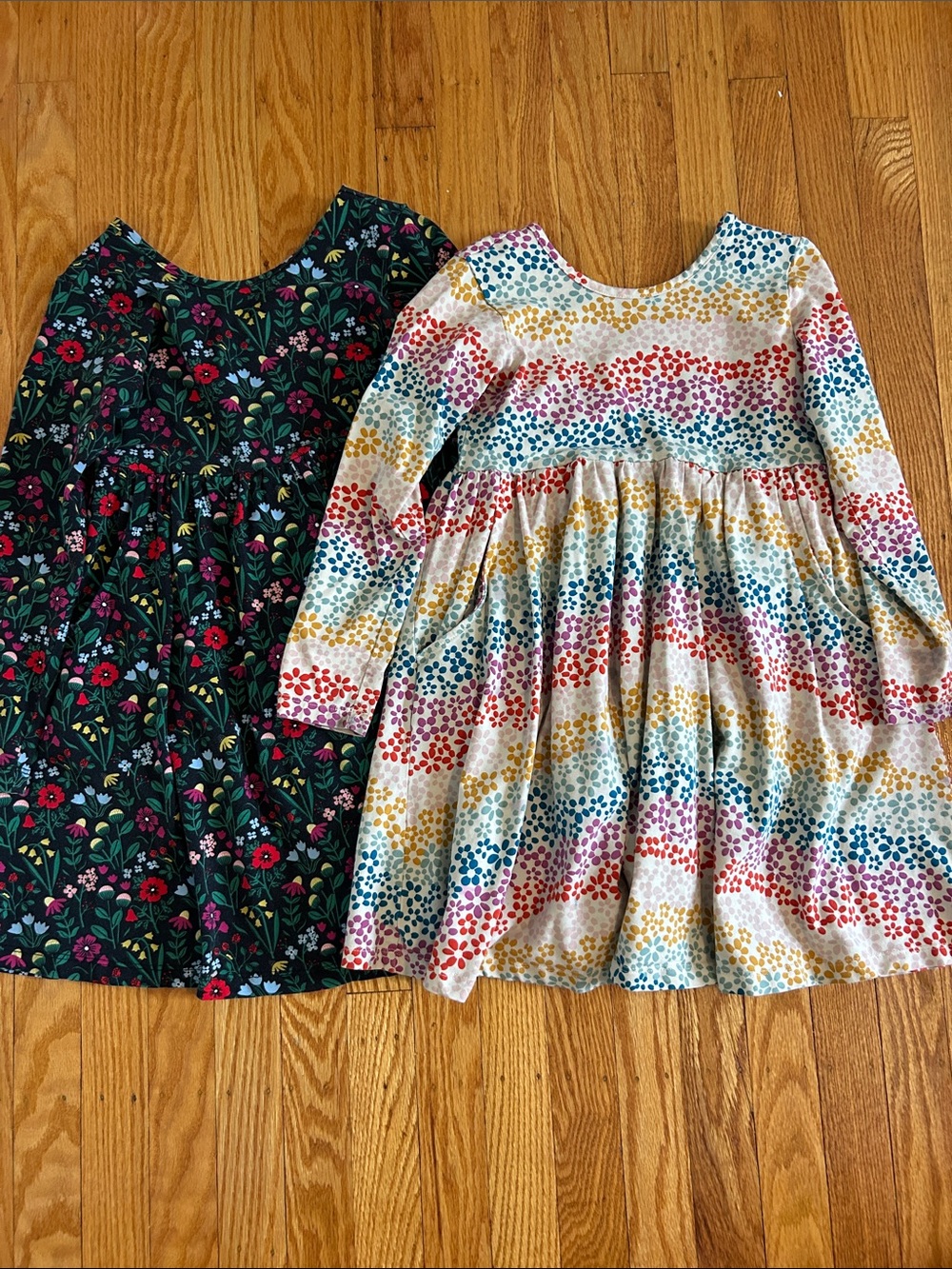Hanna Andersson Skater Floral & Rainbow Dot Long-Sleeve Dresses